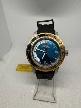 Invicta Mens Pro Diver Quartz Watch With Black Silicone Strap Blue Dial & Gold-T